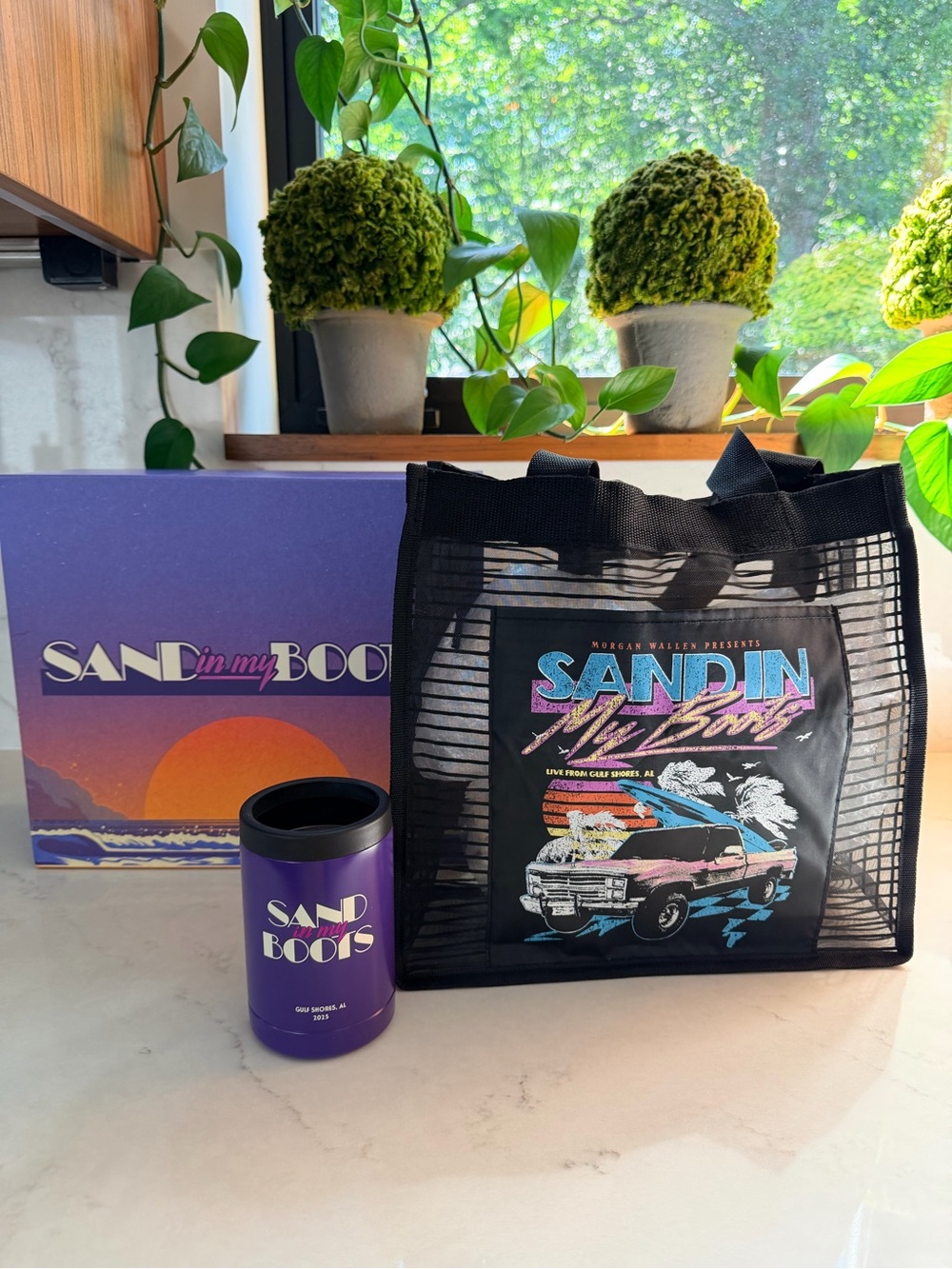 Sand In My Boots Black Mesh Tote with Graphic Panel